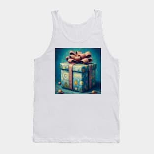 It’s All in the Bow - Fancy Blue Present - Oil Painting turned Digital Art in the Style of Van Gogh Tank Top